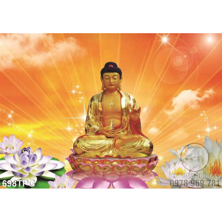 Tranh Phật Tổ trên đài sen
