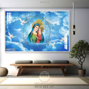 Tranh nữ vương Maria trên bầu trời wall in vải canvas