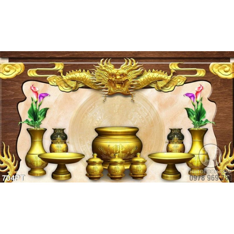 Tranh rồng và hoa trang trí bàng thờ tổ tiên