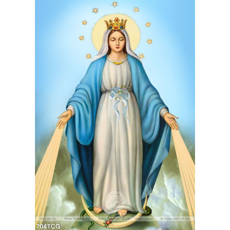 Tranh Đức Mẹ Maria khổ dọc in uv psd