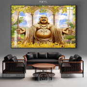 Tranh trang trí tường Phật Di Lặc và tiền vàng 