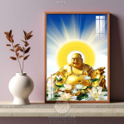 Tranh Phật Di Lặc và hoa sen trang trí phòng khách 