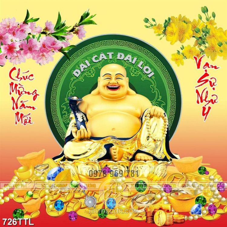 Tranh Phật Di Lặc và tiền vàng trang trí ngày tết 
