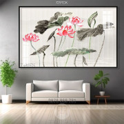 Tranh wall vẽ tay nghệ thuật hoa sen