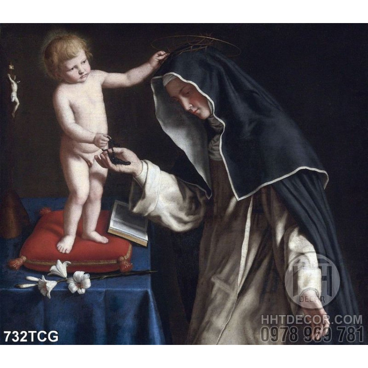 Tranh công giáo Chúa hài nhi chơi đùa cùng Mẹ Maria