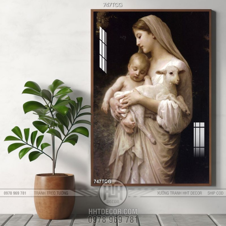 Tranh công giáo mẹ maria và con chiêng