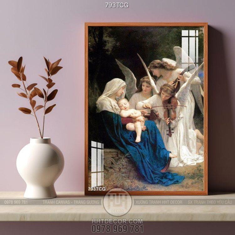 Tranh canvas Mẹ Maria và thiên thần trắng