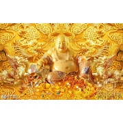 Tranh gắn tường Phật Di Lặc và nền song long dát vàng nghệ thuật file psd