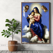 Tranh Maria bên Chúa hài nhi trên trời