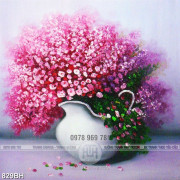 Tranh bình hoa dán tường những bông hoa nhí khoe sắc hồng
