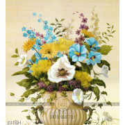 Tranh sơn dầu bình hoa nghệ thuật những bông hoa màu xanh 