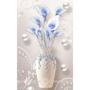 Tranh bình hoa 3d hoa lục bình màu xanh lam và viên ngọc trai