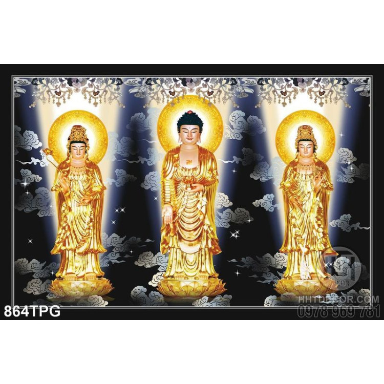 Tranh tượng Phật Tây Phương Tam Thánh bằng đồng
