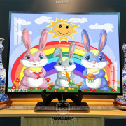 Tranh 3 chú thỏ và cầu vồng trang trí phòng trẻ em đẹp