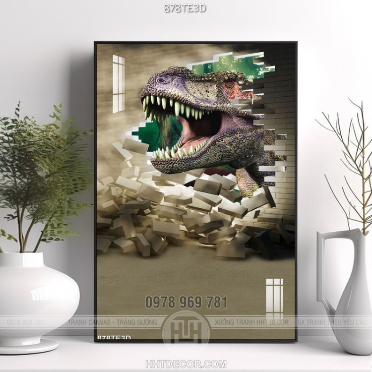 Tranh khủng long 3D nghệ thuật trang trí trên tường 