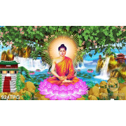 Tranh Phật dưới cây Bồ Đề đẹp