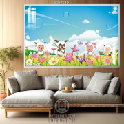 Tranh chú cừu trên cánh đồng trang trí tường đẹp