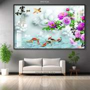 Tranh cá chép wall in 3d ấn tượng