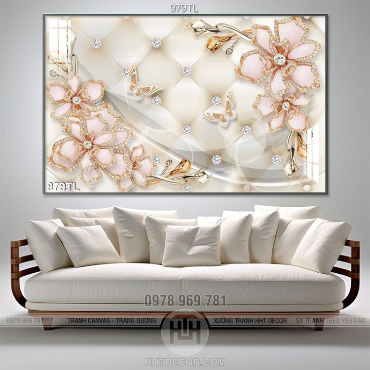 Tranh lụa 3D hoa kim cương treo tường phòng khách