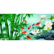 Tranh tre chép và hoa sen in uv wall